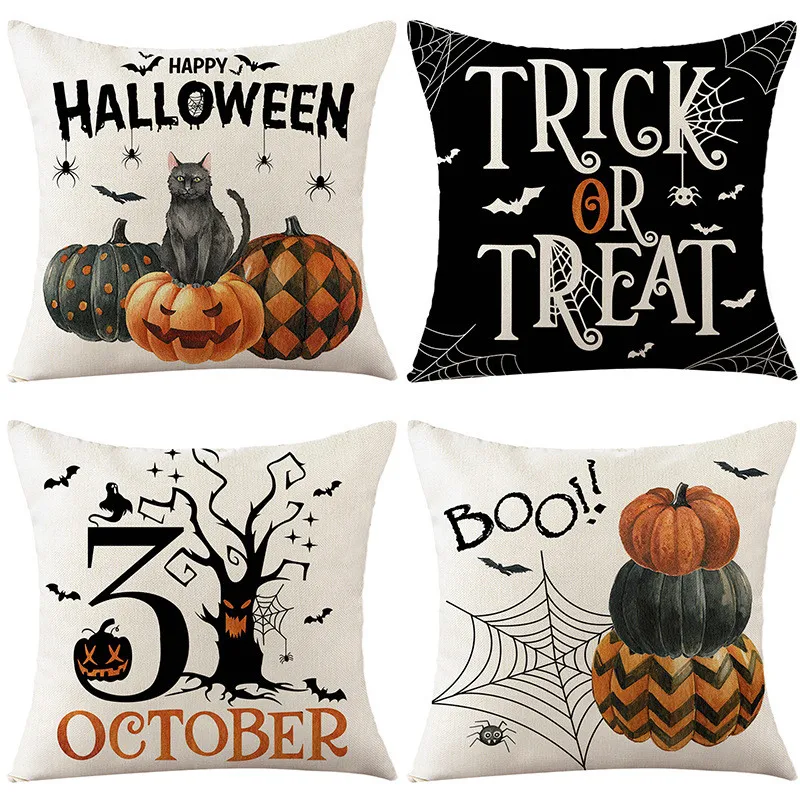 

45x45cm Halloween Series Printed Pillow Caser Sofa Cotton Linen Cushion Cover Home Living Room Decoration