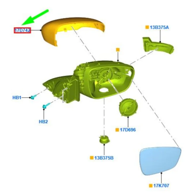 Für Ford Kuga Mk3 2019-2025 Linke & Rechte Seitenspiegelabdeckung Gehäuse Spiegelglas Rahmen OE2516977 2461439 182201560500 – Detail 3