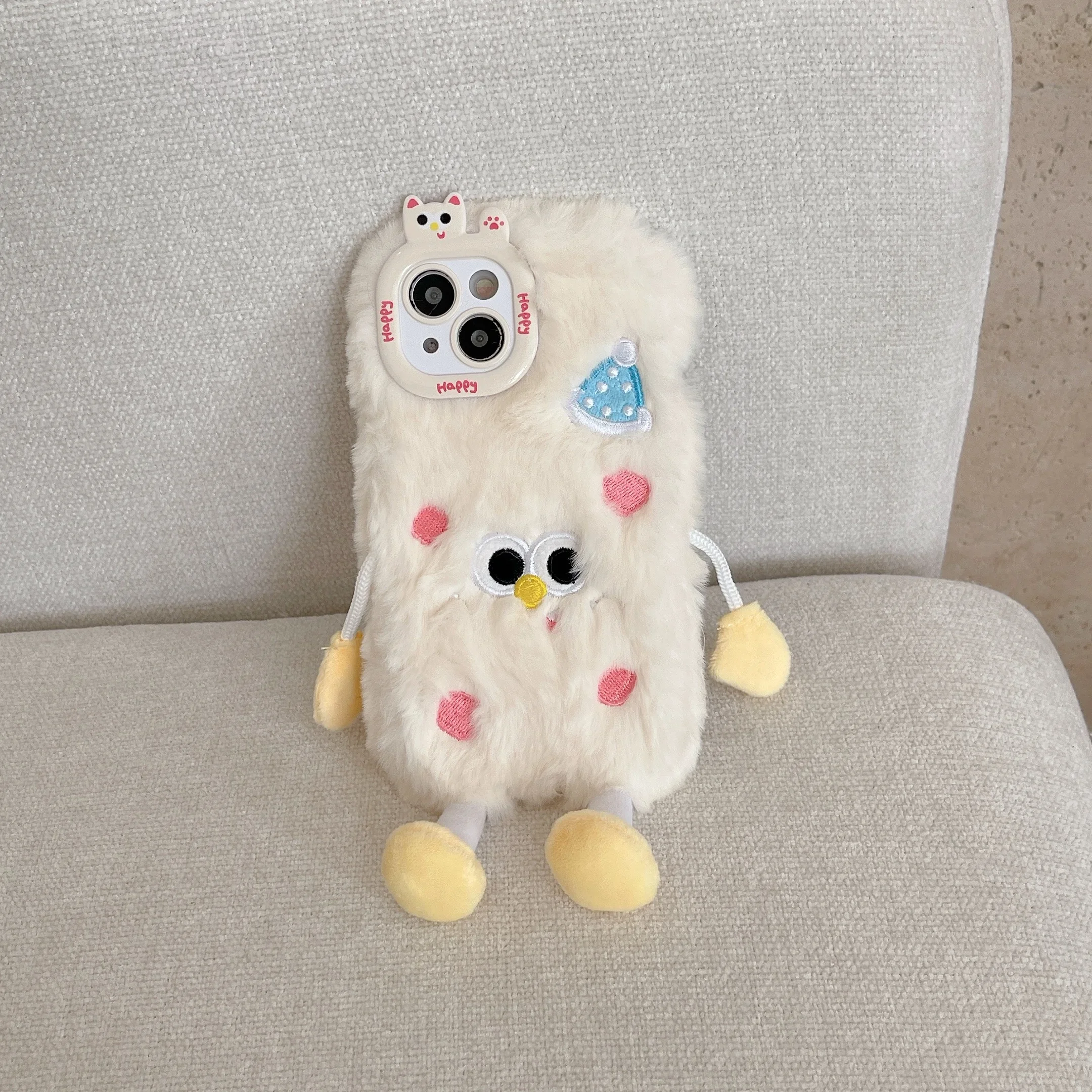 Peluche Ins Simpatico omino Cassa Del Telefono per IPhone16 15 14 13 11 12 Pro Max Antiurto Pelliccia Calda Copertura Protettiva Anti-goccia