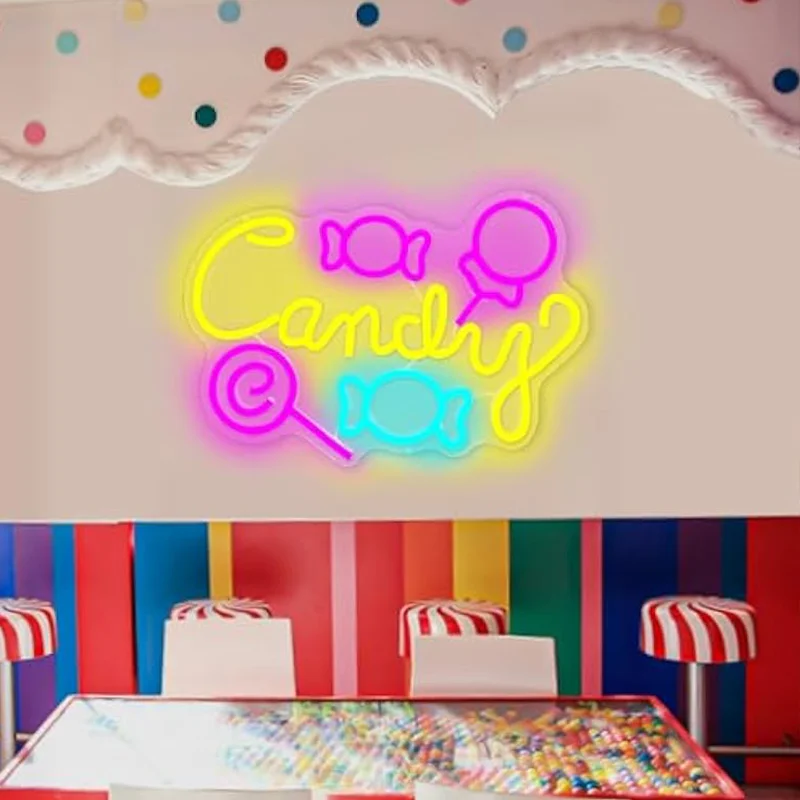

Candy Neon Sign for wall decor Dimmable light up sign for Candy Shop Lollipop Store Halloween Home Party for Teen Birthday Gift