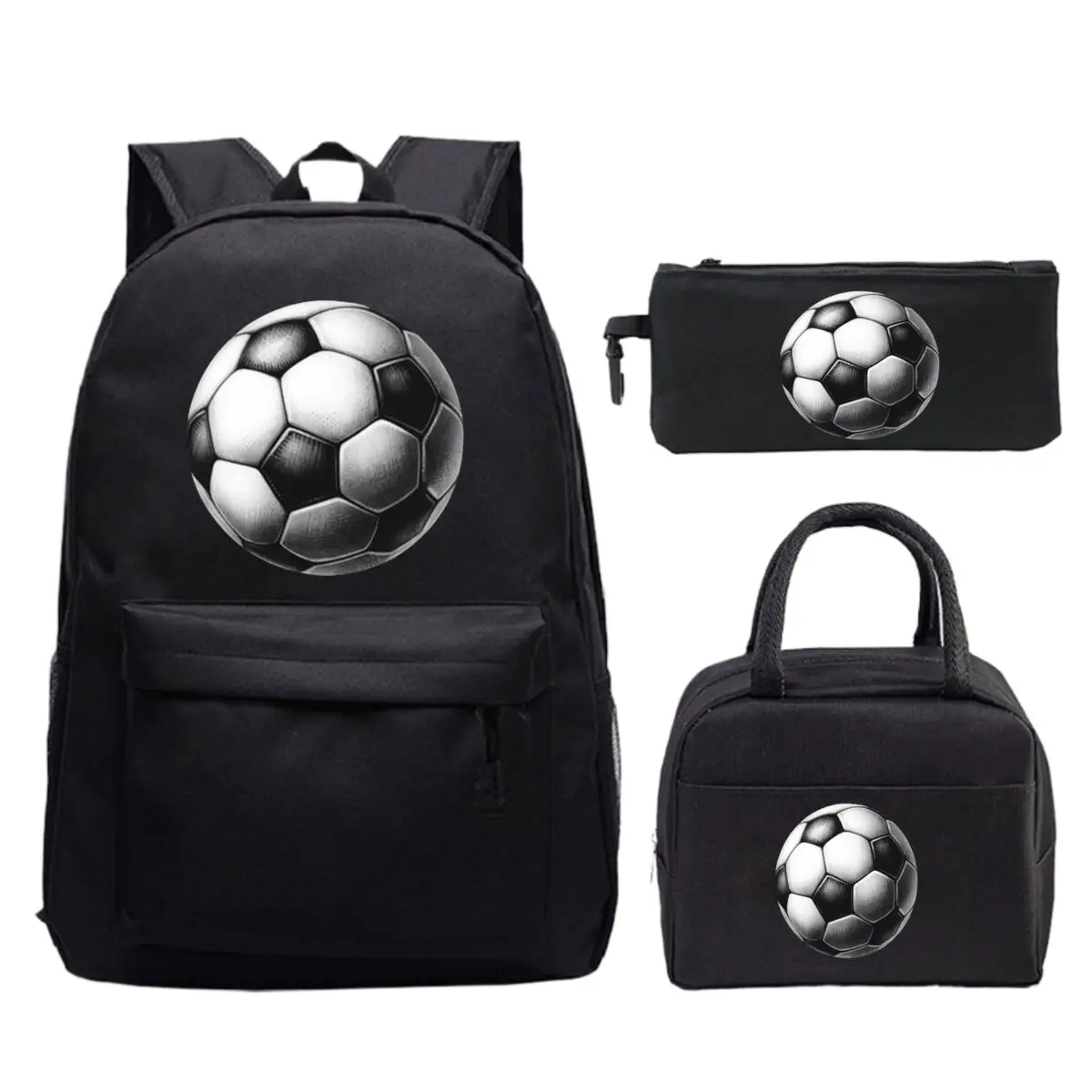 

Soccer Fun Schoolbag Lunch Bag Pen Case 3pcs Set Teenager Boys Girls Cartoon Football Trend School Supplies Soccer Fan Gifts