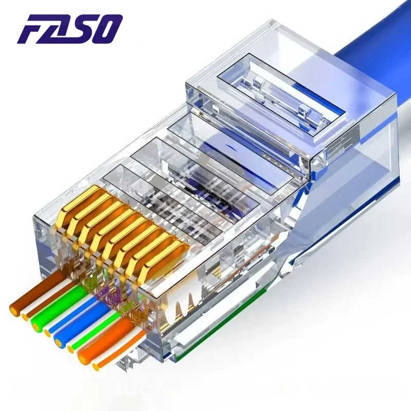 

FASO 100 PCS RJ45 Pass Through Connector 23AWG Cat6 Cat5e RJ45 Modular Plugs Gold Plated 8P8C RJ45 Ends