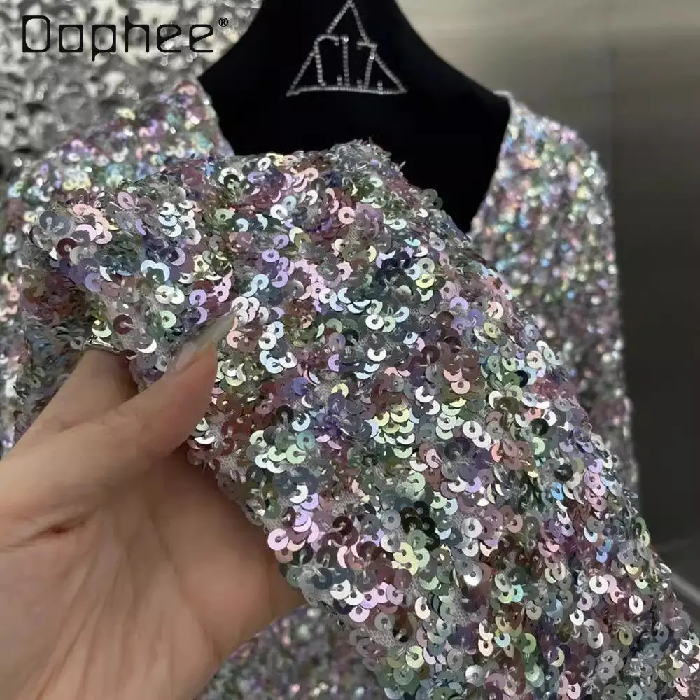 

Autumn Elegant Socialite High-End Light Luxury Sequin Long Sleeve Jacket for Women Street Style Personality Trendy Short Jackets