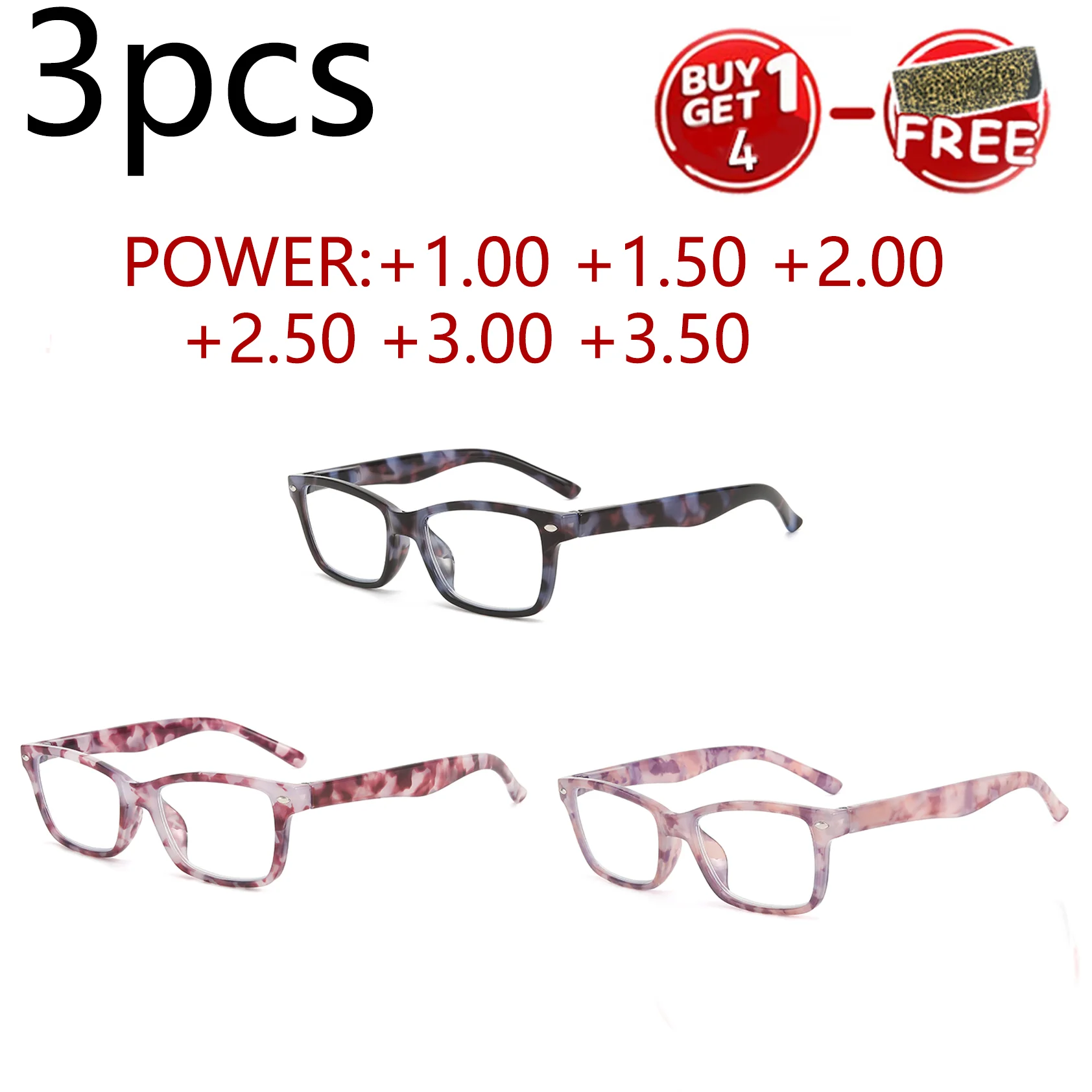 

3PCS Floral Blue-Light Blocking Reading Glasses: Sweet Design, Spring Hinges, Stable Open/Close, Power 1.00-3.50