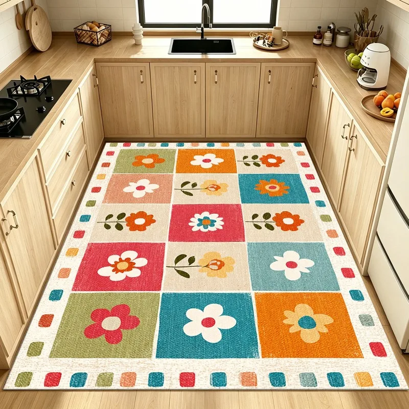 Bright Flowers Advanced Carpet PVC Leather Kitchen Foot Mats Anti-slip Durable Floor Mat Oil-resistant Washable Easy Clean Rug