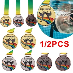 1/2Pcs Taekwondo Winner Rewards Medals Golden Silver Copper Persistent Games General Sports Gold Silver Bronze Medal with Ribbon