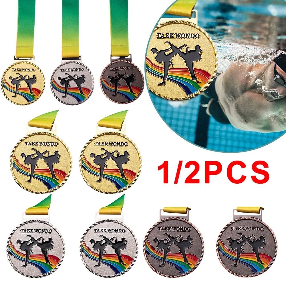 1/2Pcs Taekwondo Winner Rewards Medals Golden Silver Copper Persistent Games General Sports Gold Silver Bronze Medal with Ribbon