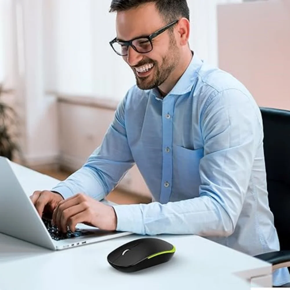 Wireless Mouse 2.4G Optical with USB Receiver and Type-C Adapter Ultra Silent Ergonomic for PC Laptop Desktop Chromebook Windows