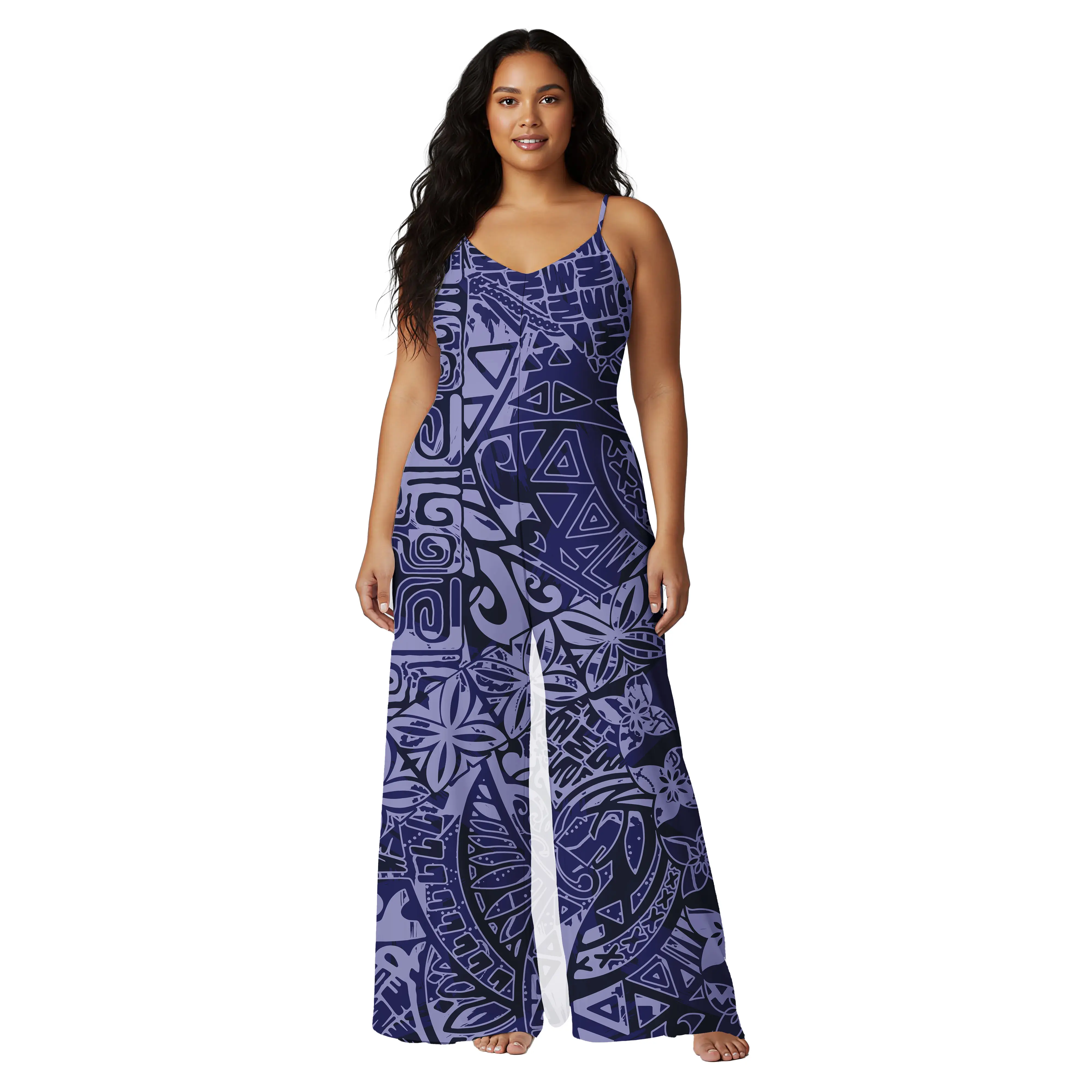 Hawaiian Island Hibiscus Printing Custom Design Ladies Clothes Samoan V-Neck Jumpsuit Polynesian Cozy Women Playsuits Romper