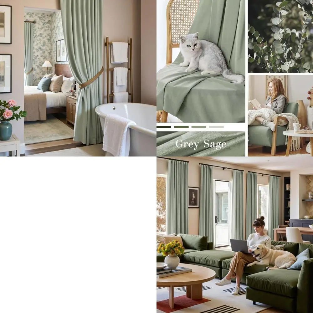 ستائر مخملية معزولة حراريًا 108 فاخرة باللون الرمادي المريمية، مجموعة مكونة من لوحتين لغرفة النوم/غرفة المعيشة