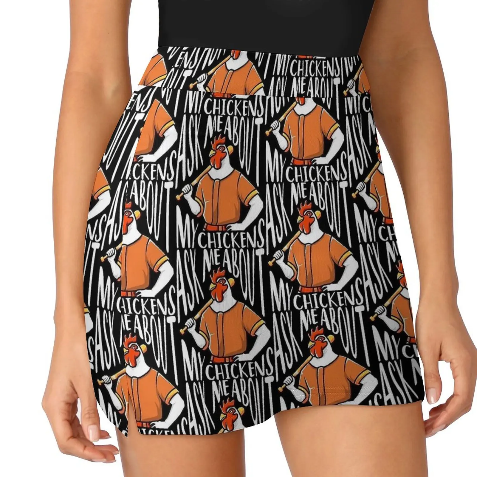 Ask Me About My Chickens Skirt  Vintage Mini Skirts Summer High Waist Printed Street Style Casual Skirt Big Size 3XL 4XL