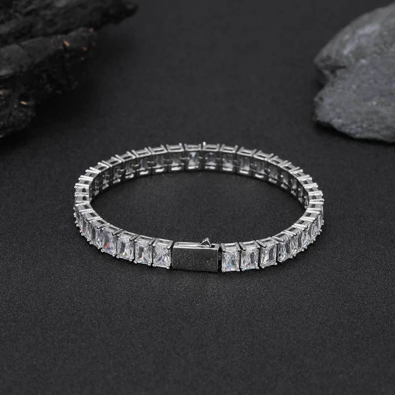 European Hip Hop Bracelet7mmSpring Fastener Rectangular Zircon Tennis Chain Advanced Sense Ornament Men's Bracelet