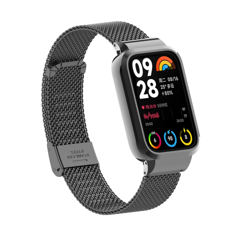 Metal Watch Band for Xiaomi band 8pro stainless steel, Metal protective frame one-piece strap for miBand 8 pro replacement strap