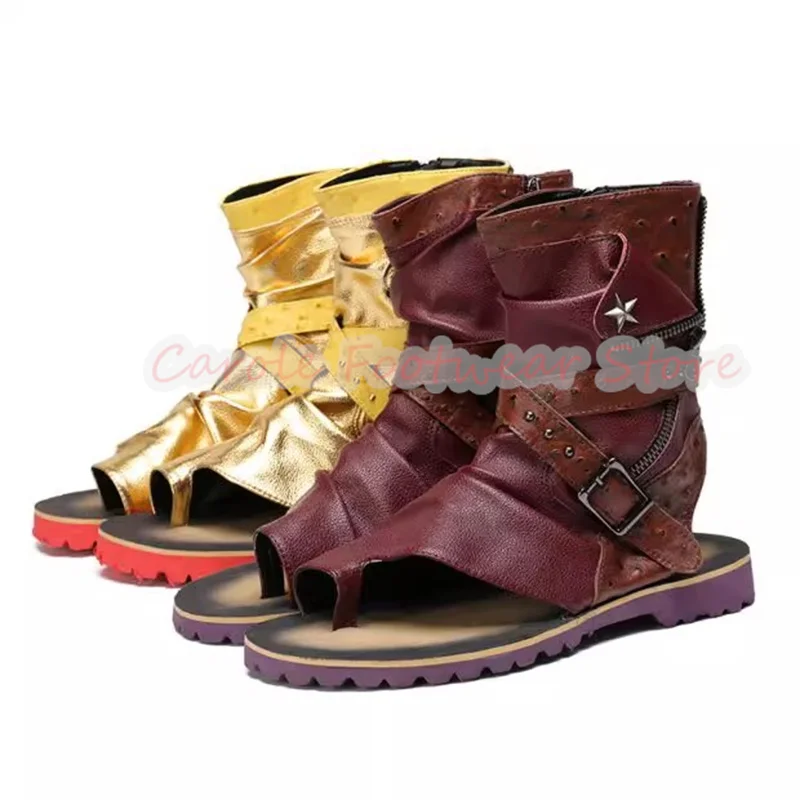 فاسق برشام مشبك حزام الوجه يتخبط الصنادل للرجال عالية أعلى الجوف التدريجي الصيف أحذية باردة الذكور اللمحة تو الترفيه أحذية من الجلد #2