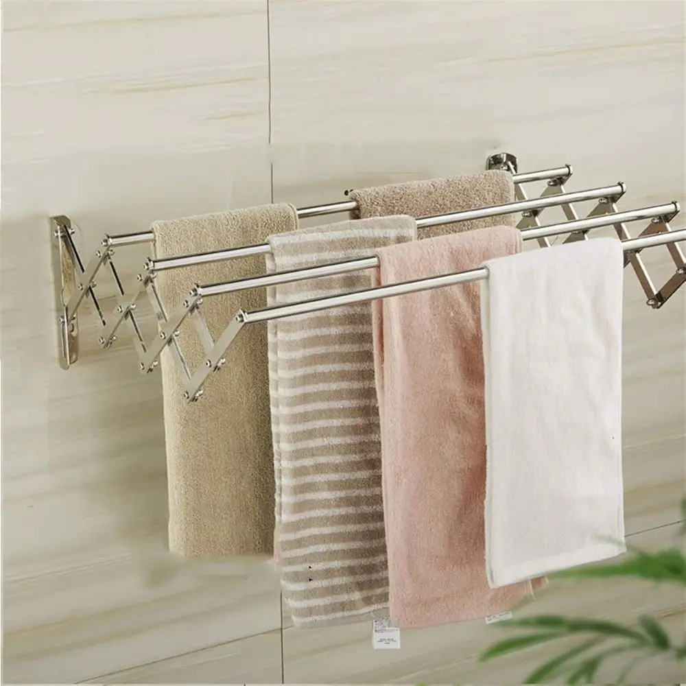 Wall-Mounted Retractable Accordion Laundry Drying Rack, Rustproof, 90cm, Stainless Steel for Indoor Use