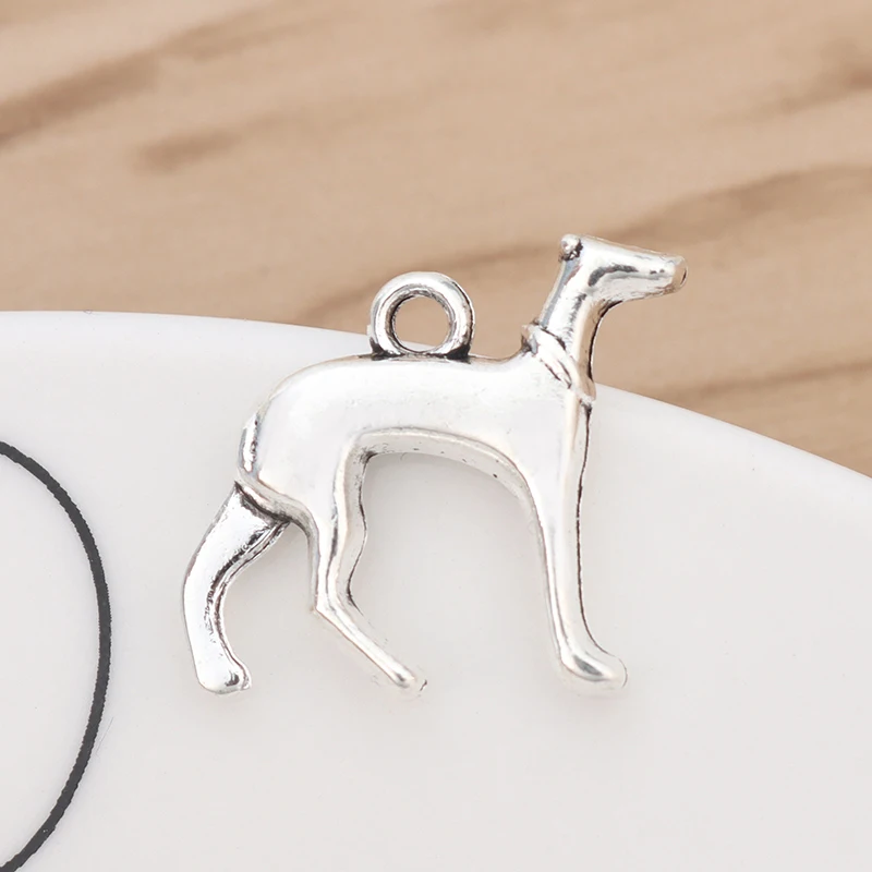 20pcs Silver Color Greyhound Whippet Hound Dog 3D Animal Charms Pendants For Bracelet Neckalace Makeing 22x20mm