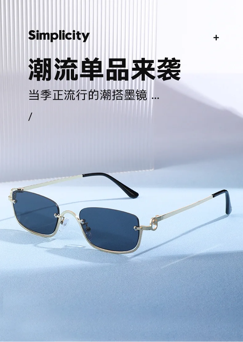 Modische Metall-Halbrahmen-Sonnenbrille, schmale, kleine Sonnenbrille, Hip-Hop, UV-beständig, Fahrrad-Sonnenbrille, Reisebrille – Detail 1