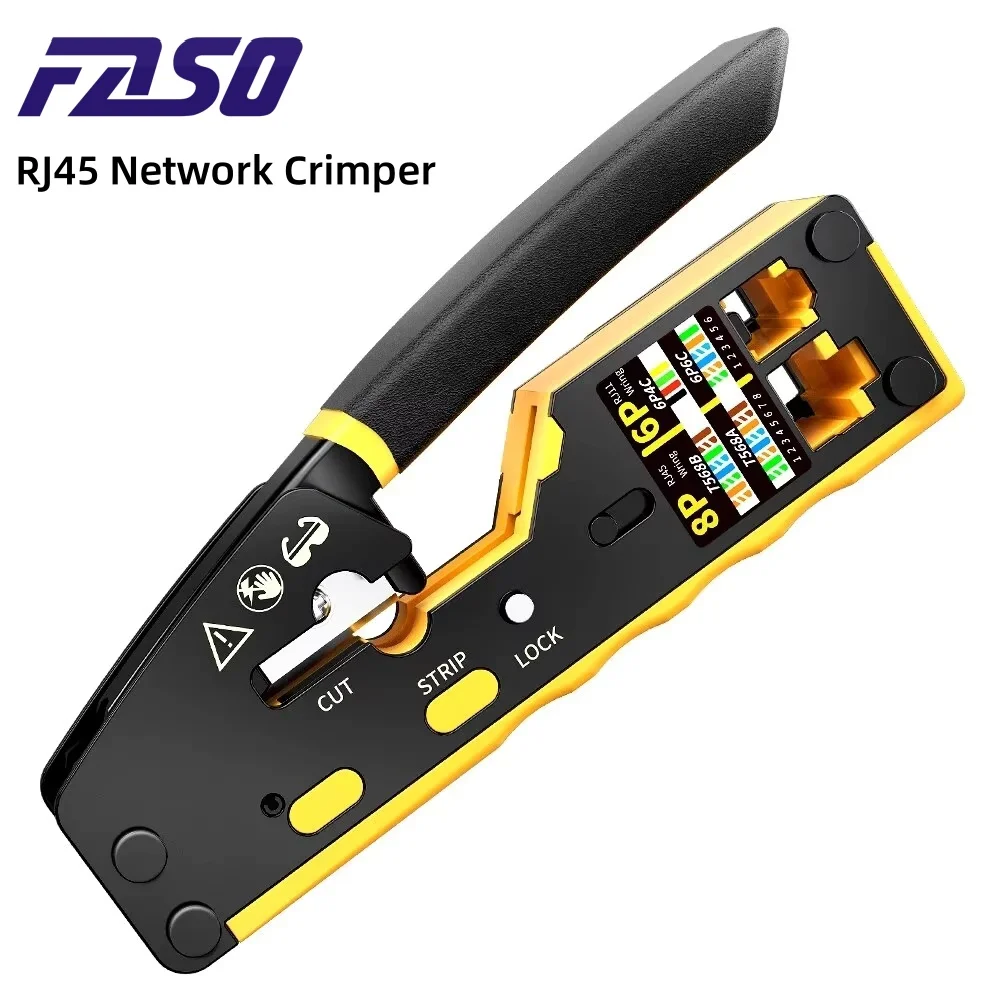 FASO RJ45 Crimp Tool Pass Through Ethernet Crimping Tool for Cat6 Cat5 Cat5e RJ45 Connectors Wire Stripper Cable Crimping Pliers