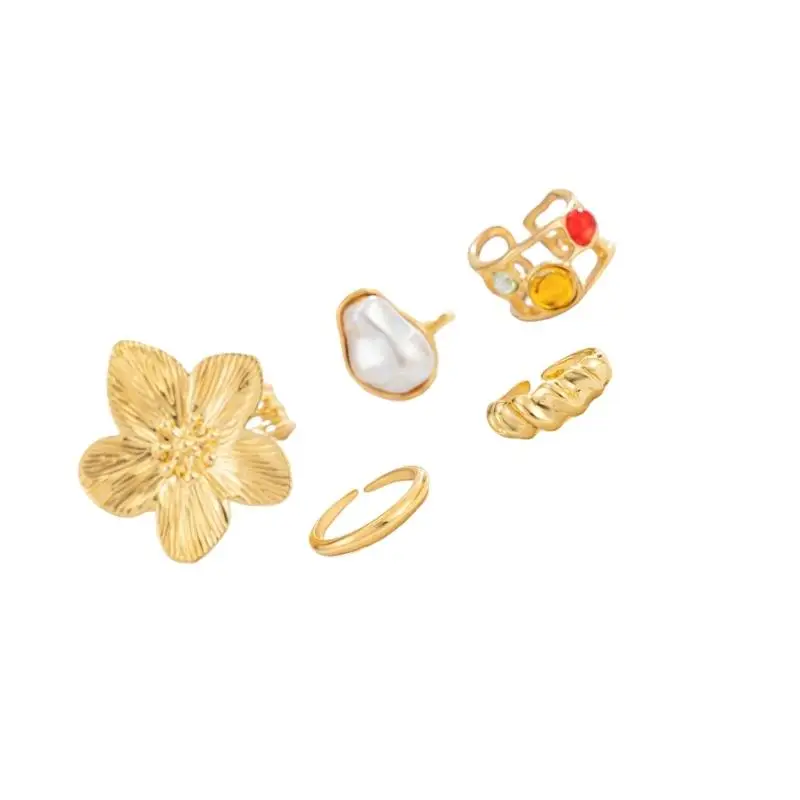 A52E Foot Jewelry Set for Women, 5 Piece Toe Rings with Open Band Design and Flower for Sandal Vacation Looks