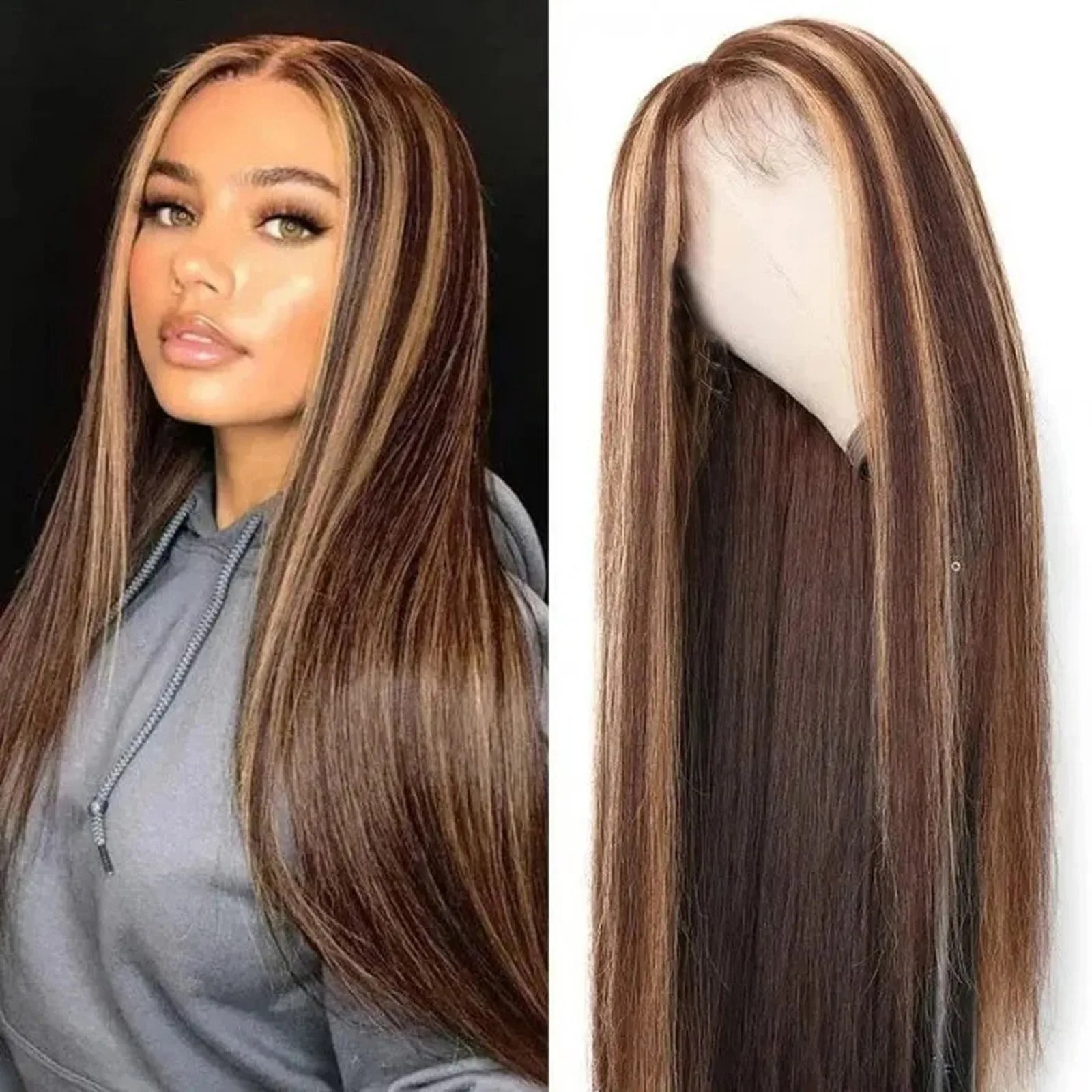 Highlight Brown Straight Transparent Front Wig Synthetic Wig For Women Pre Plucked Honey Blonde Colored Body Wave Good Wigs