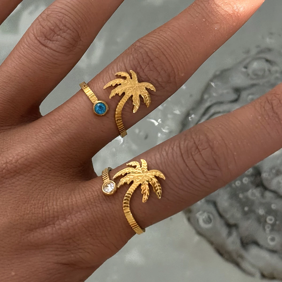 

Stainless Steel Starfish Coconut tree Open Ring For Women Fashion Gold Color Irregular Textured Starfish Adjustable Ring Jewelry