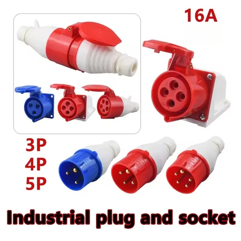 IP44 16A Industrial Plug Socket Waterproof Connector 3PIN 4PIN 5PIN Waterproof Electrical Connection Wall Mount Socket For RV