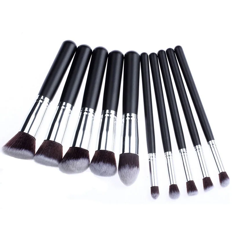 10Pcs 3Colors Handle Makeup Brushes Set Gold/Silver Ferrule Dual‑color Bristles Foundation Eyeshadow Blush Cosmetic Brush Kit