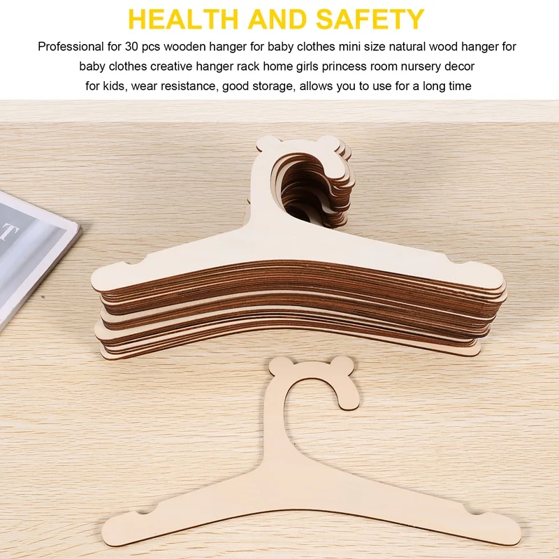 30 Pcs Wooden Hanger for Baby Clothes Natural Wood Hanger for Baby Clothes Hanger Rack Room Nursery Decor for Kids-A09G