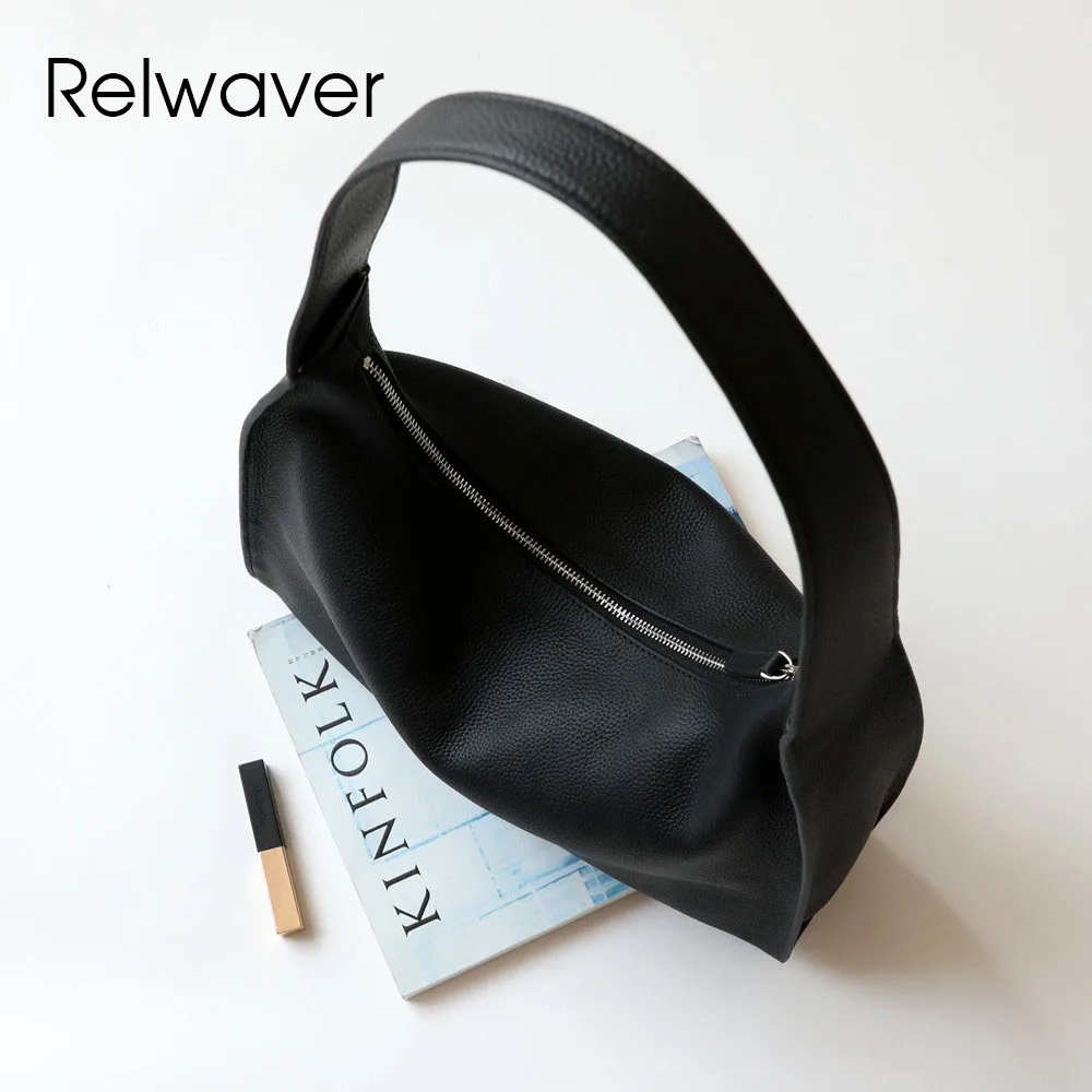 

Relwaver women shoulder bag genuine leather hobos big size women bag 2024 winter white black grey soft chic women handbags