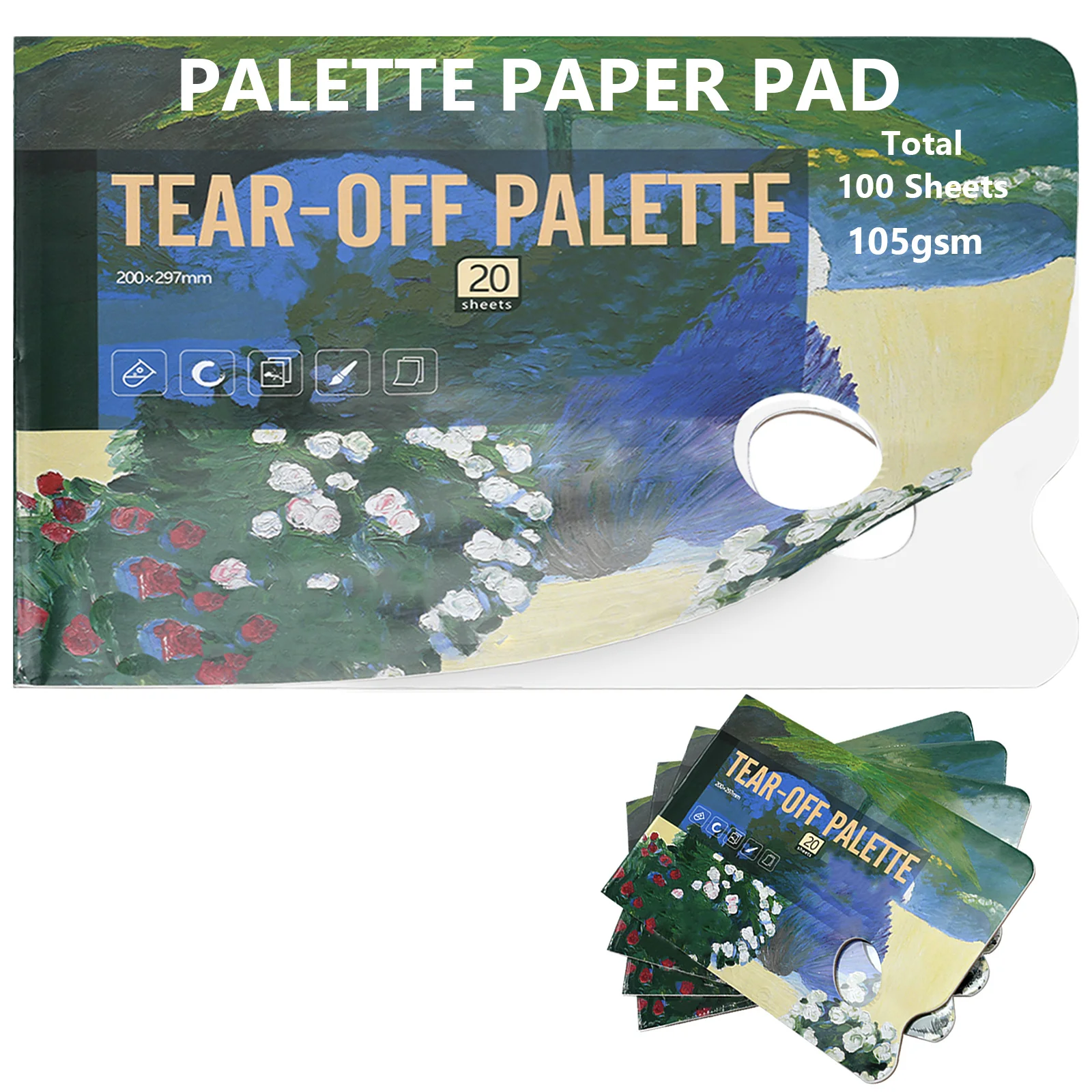 Mess‑Free Tear‑Off Palette Pad, 3‑Pack 90 Sheets 105gsm Heavyweight Paper for Watercolor Acrylic Gouache Oil Ink, No Cleaning Required