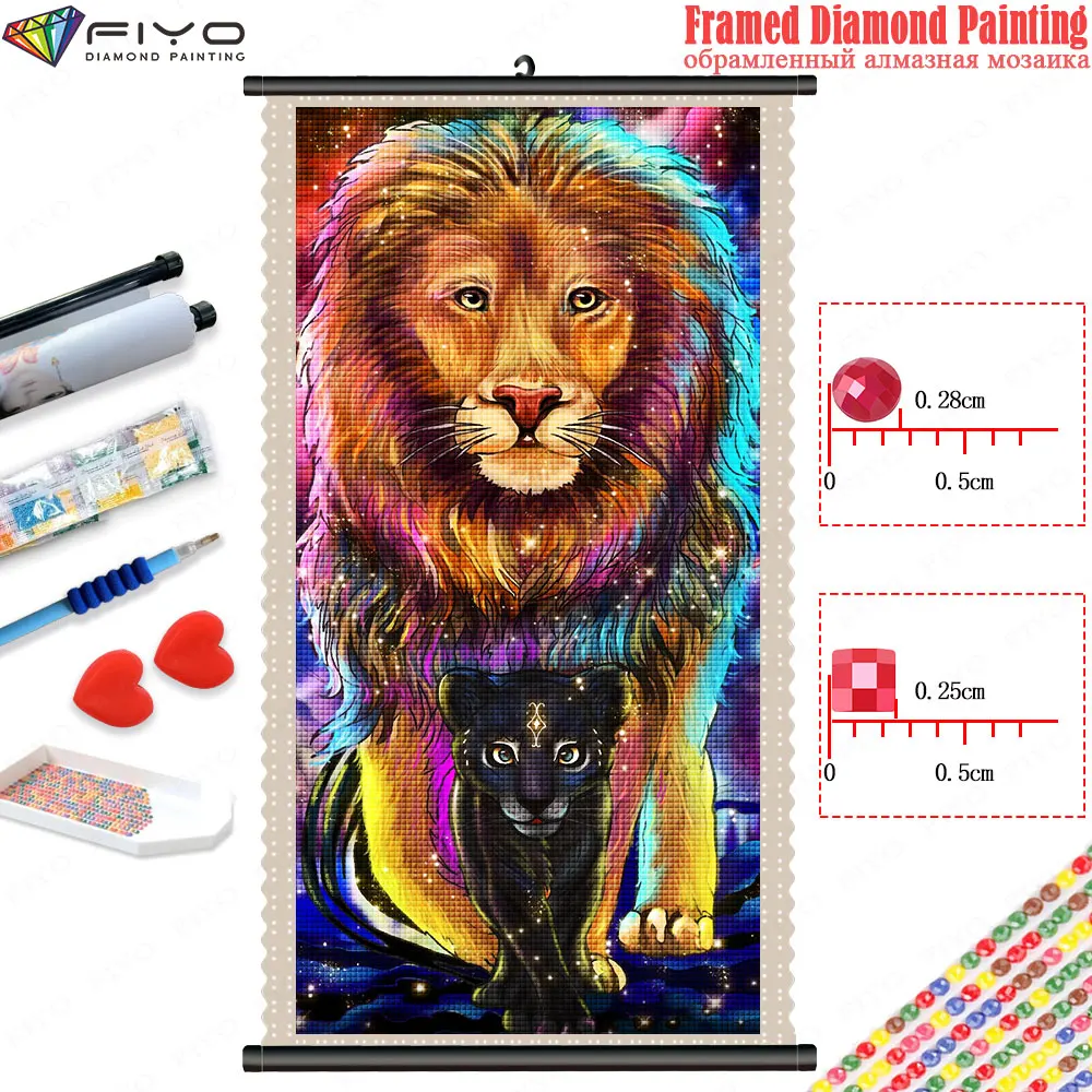 Framed Diamond Painting Animal Lion Diamond Embroidery Mosaic Art with Scroll Frame Cross Stitch Kits Picture Home Decor quadros