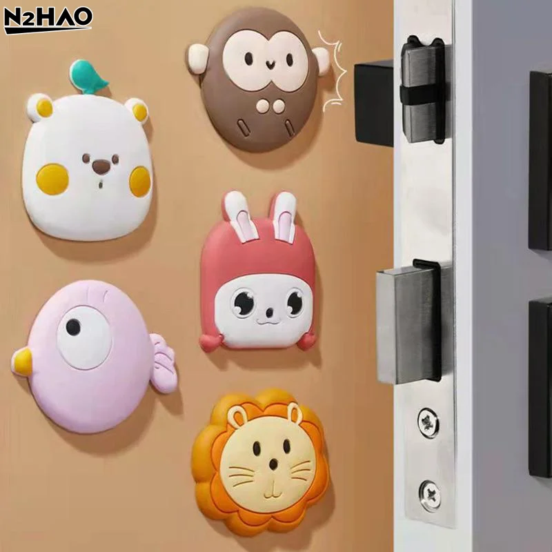 Cartoon Door Stopper Silicone Handle Bumpers Self-adhesive Wall Protector Mute Anti-Shock Stickers Wall Mat For Home Improvement