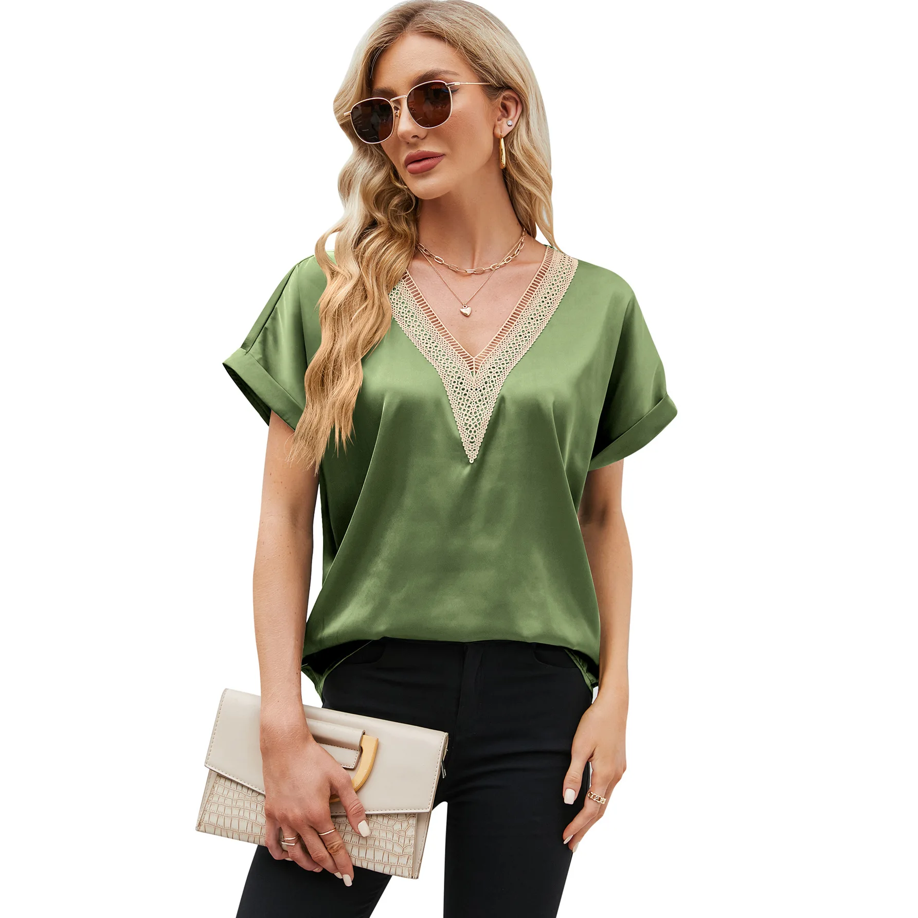 Camisas y Blusas Para Mujer, camisa ahuecada con cuello en V, blusa de verano 2024, Tops informales elegantes de manga corta con pétalos, Blusas Para Mujer