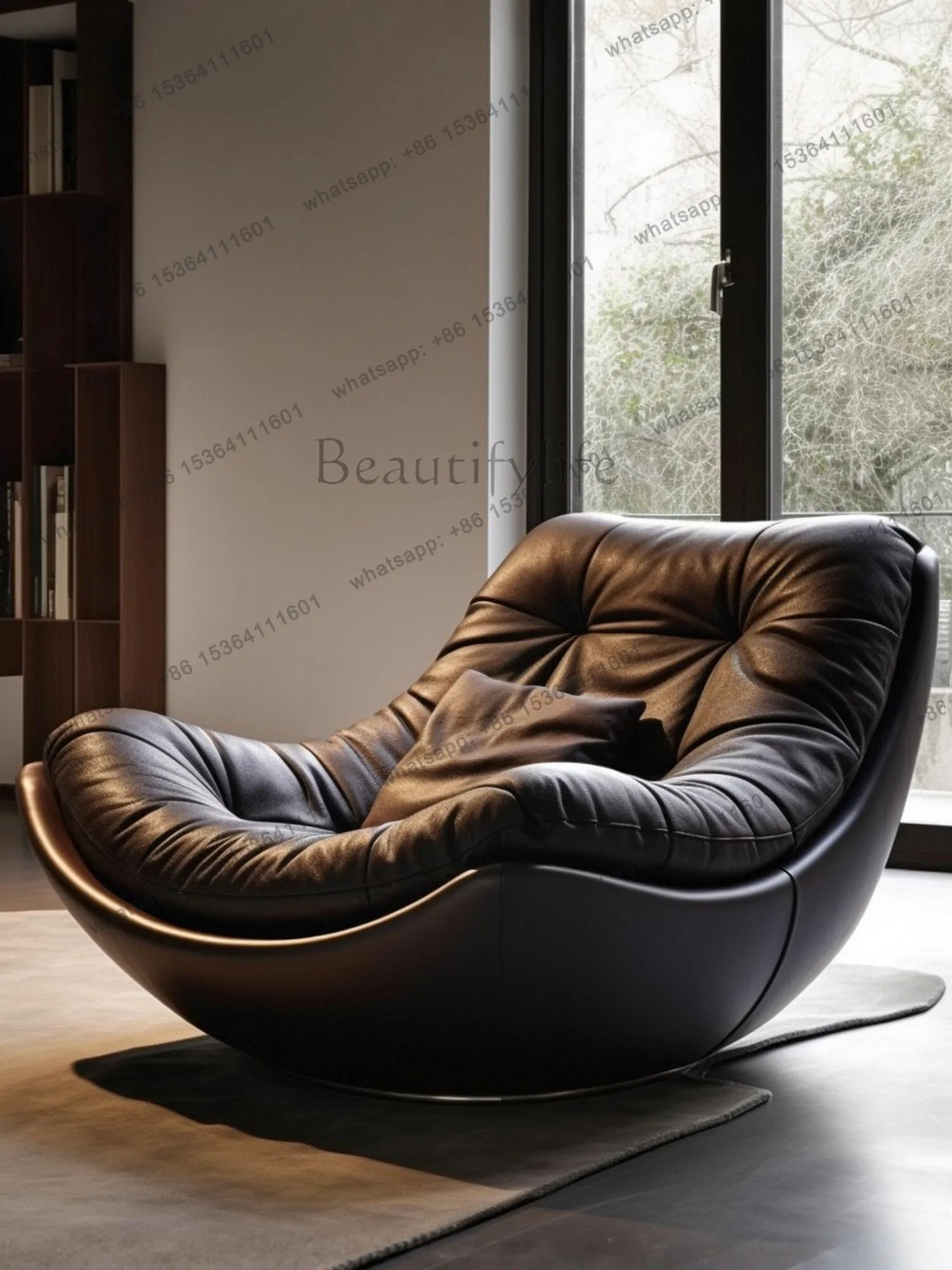 

Italian minimalist sofa recliner single light luxury home living room leather lazy chair