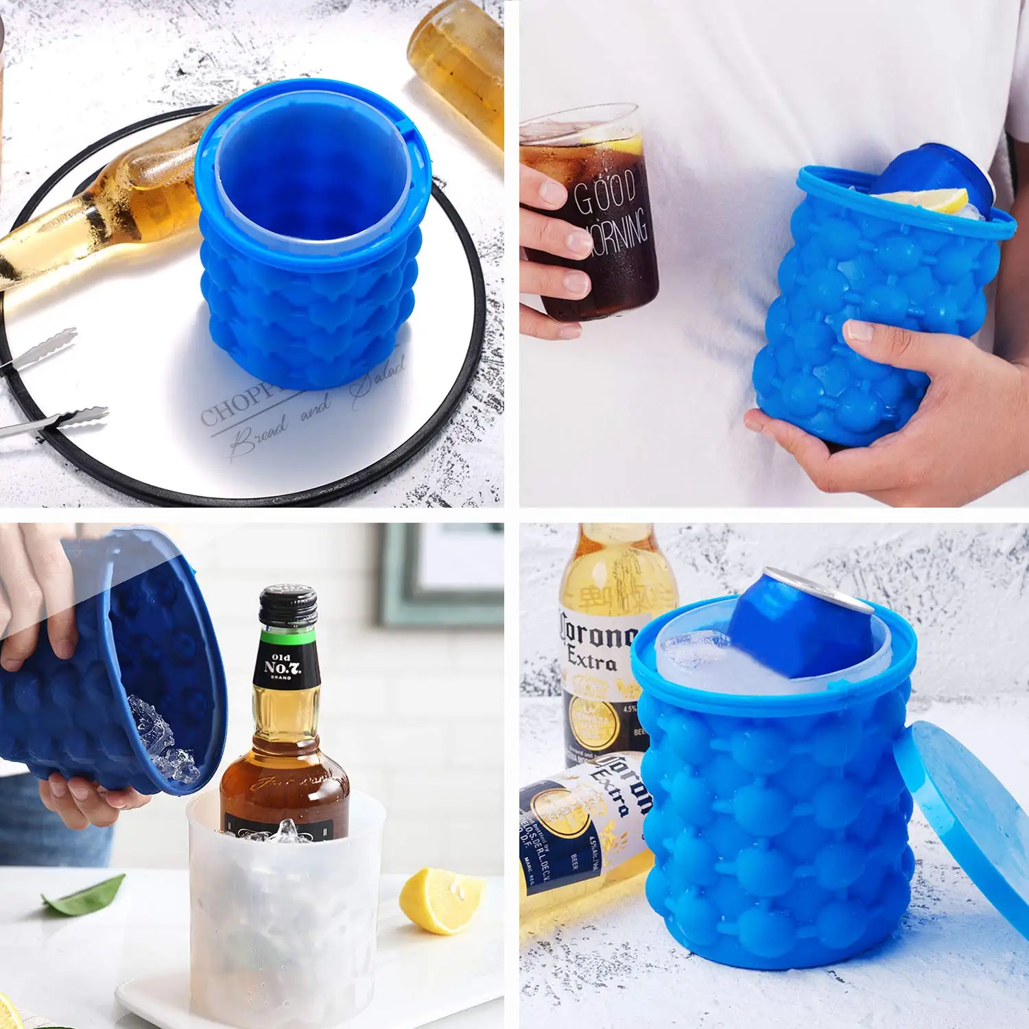 Ice Cube Mold Ice Tray Large Silicone Ice Bucket (2-In-1) Ice Cube Maker Circular Portable (Dark Blue) Suitable For Summer