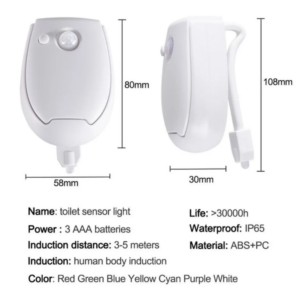 Toilet Night Light Smart PIR Motion Sensor Toilet Seat Night Light 8 Colors Waterproof Backlight For Toilet Bowl Lighting Light