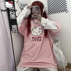 Sanrio Hello Kitty Sweet Long Sleeve Shirt Women Y2K Street Fashion Clothes Lovely Oversized Casual Pullover Korean Style Tops