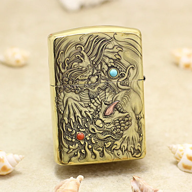 Genuine Zippo gemstone brave troops oil lighter copper windproof Kerosene lighters Gift with anti-counterfeiting code