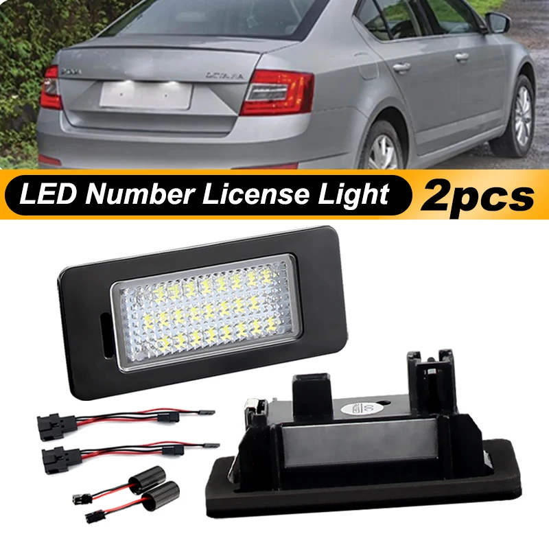 2PCS 24-SMD LED Number License Plate Light For SKODA Octavia 3 For Rapid For Yeti For Fabia For Superb B6 Car Accessories