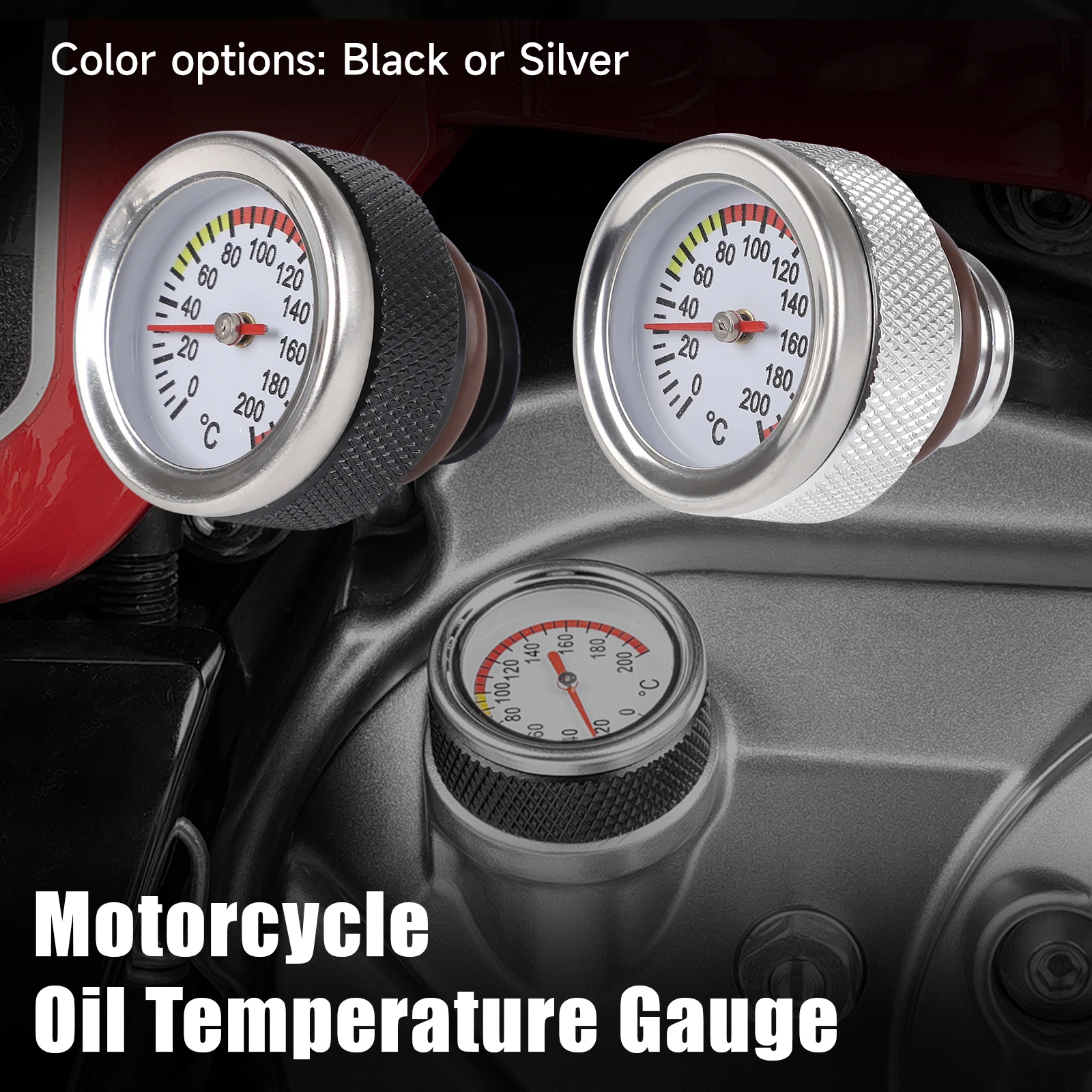 CNSPEED M20x2.5 Motorcycle Fuel Tank Cap Cover 0-200 Celsius Oil Temperature Gauge Pointers Thermometer Dial Meter Black Silver view 5