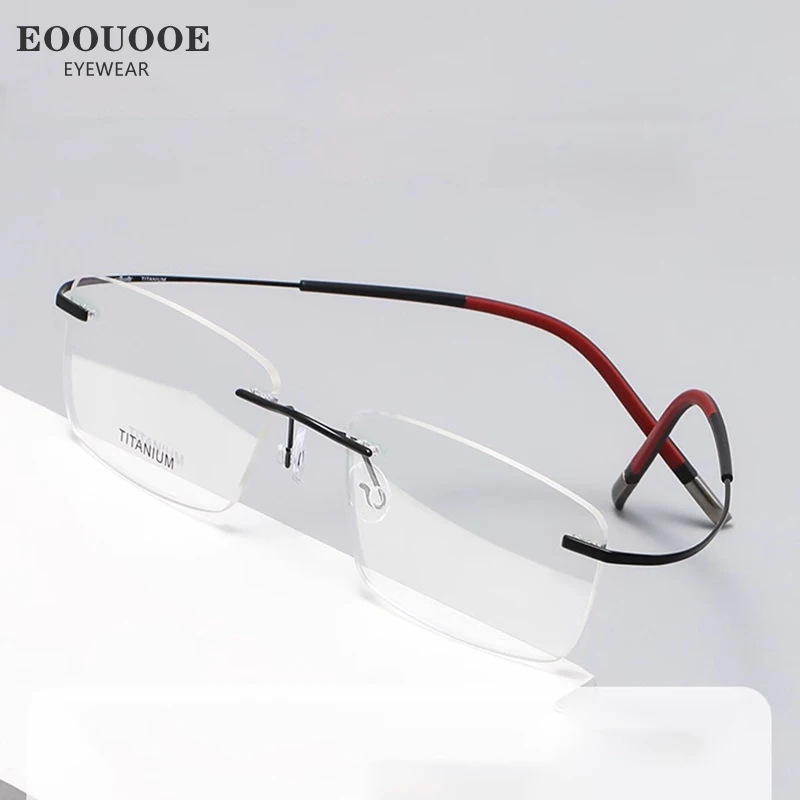 Rimless Glasses Pure Titanium Men Optics Glasses Prescription Recipe Lenses Progressive Myopia Eyewear Reading Eyeglasses Rubber