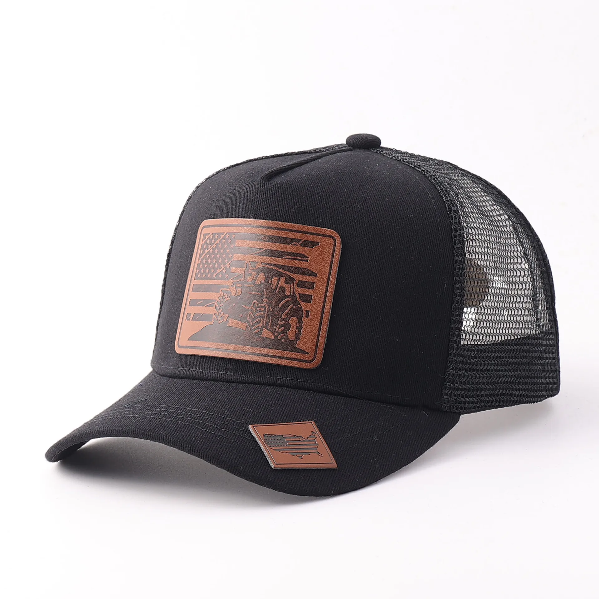Tractor Embroidered Trucker Hat Men Vintage PU Leather Patch Mesh Baseball Cap Summer Outdoor Sun Hat