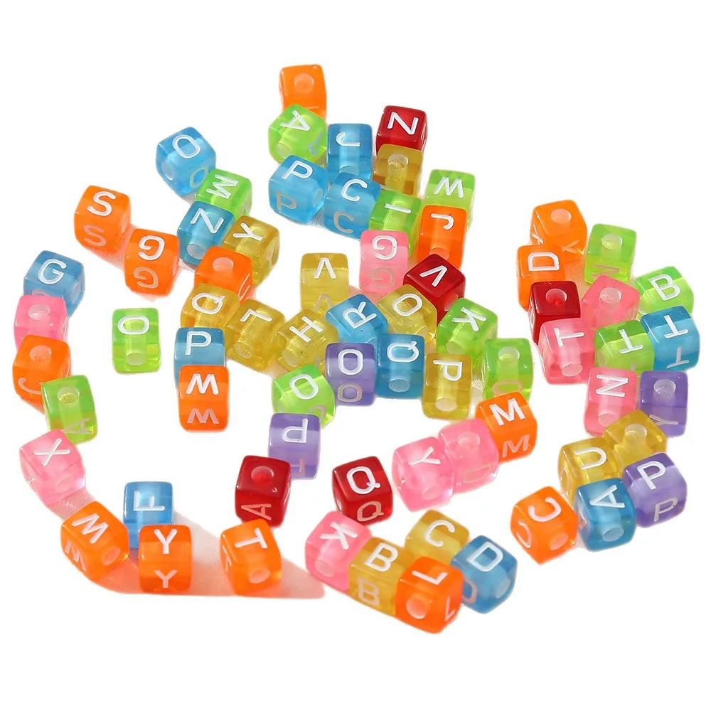 1000 Stück/5 Farben lebendige quadratische Buchstabenmuster-Acrylperlen für die Schmuckherstellung – Werkzeuge für kreative Designs – perfekt für Heimwerker – Detail 2