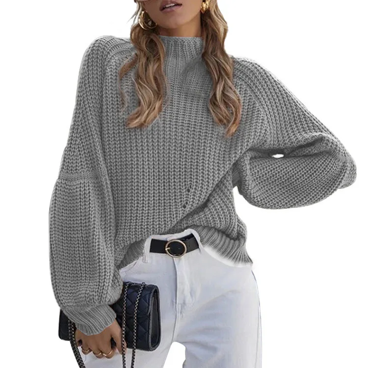 Pull ample à manches longues et col rond pour femme, couleur unie, décontracté, mode banlieue, vêtements tricotés, automne hiver