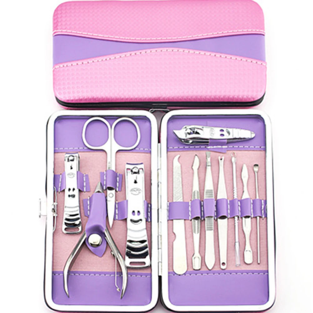 

12 Pcs Nail Grooming Kit Manicure Pedicure Set Clippers Scissors Cuticle Tools Storage Box Foot Care Accessories