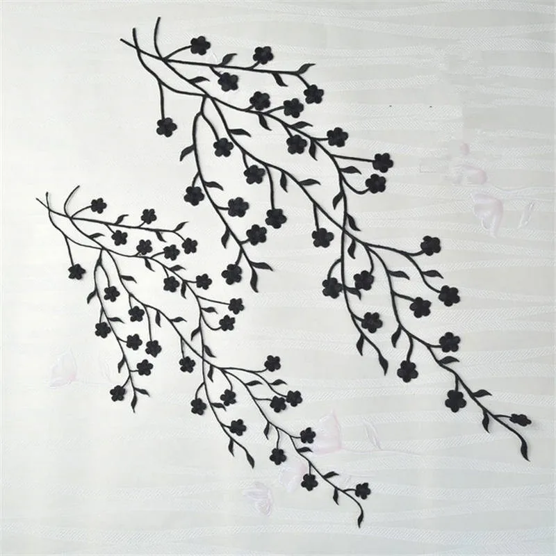 1 Pc Black& Silver Color Flower Embroidery Leaf Polyester Patches Sticker for Clothes Patches Applique Embroidery Flower Patches