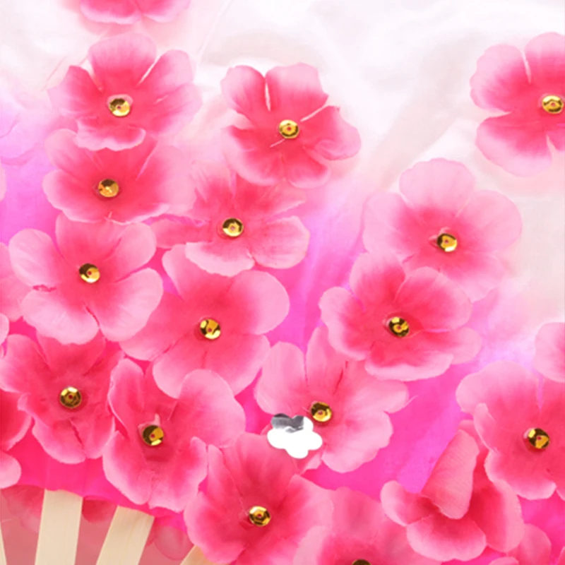NEW Pink Dance Fan Peach Blossom Petal Fan Adult Dance Performance Decorative Hand Fan Yangko Dancing Fan Party Home Ornaments