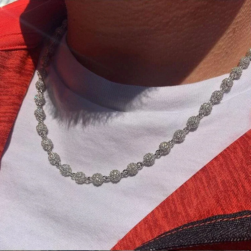 Hip Hop CZ Paved Tennis 4mm Ball Charm Choker Necklace For Men Boyfriend Jewelry Charm Pendant Rope Chain With Gold Silver Color
