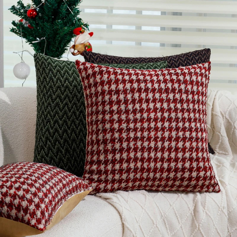 

Cushion Cover 30x50cm Christmas Supplies Retro Red/Green Geometric Pillowcase for Farmhouse Sofa Bed Christmas Home Decoration