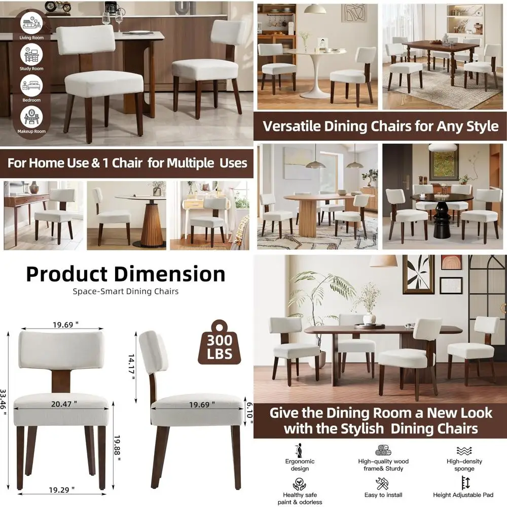 

Набор из 4-х деревянных обеденных стульев с тканевым покрытием, льняной обивкой и изогнутыми спинками, подходит для дома, кухни, гостиной